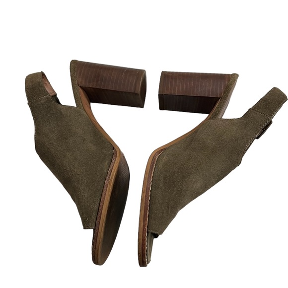 Madewell Olive Green Suede Slingback Cary Peep-Toe Stacked Heel Sandal S… - Picture 6 of 11